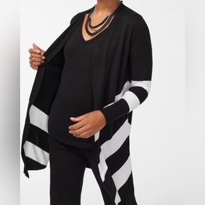 Chicos Maxi Black and White Striped Cardigan| Size: 2 (12/14)